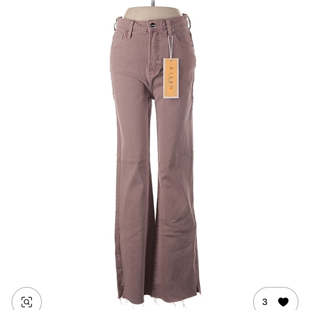 Risen Mauve High Rise Flare Jeans Raw Hem Size 7 NWT